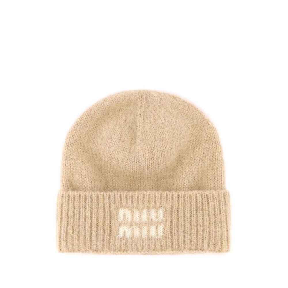 Miu Miu Women Beige Mohair Blend Beanie Hat